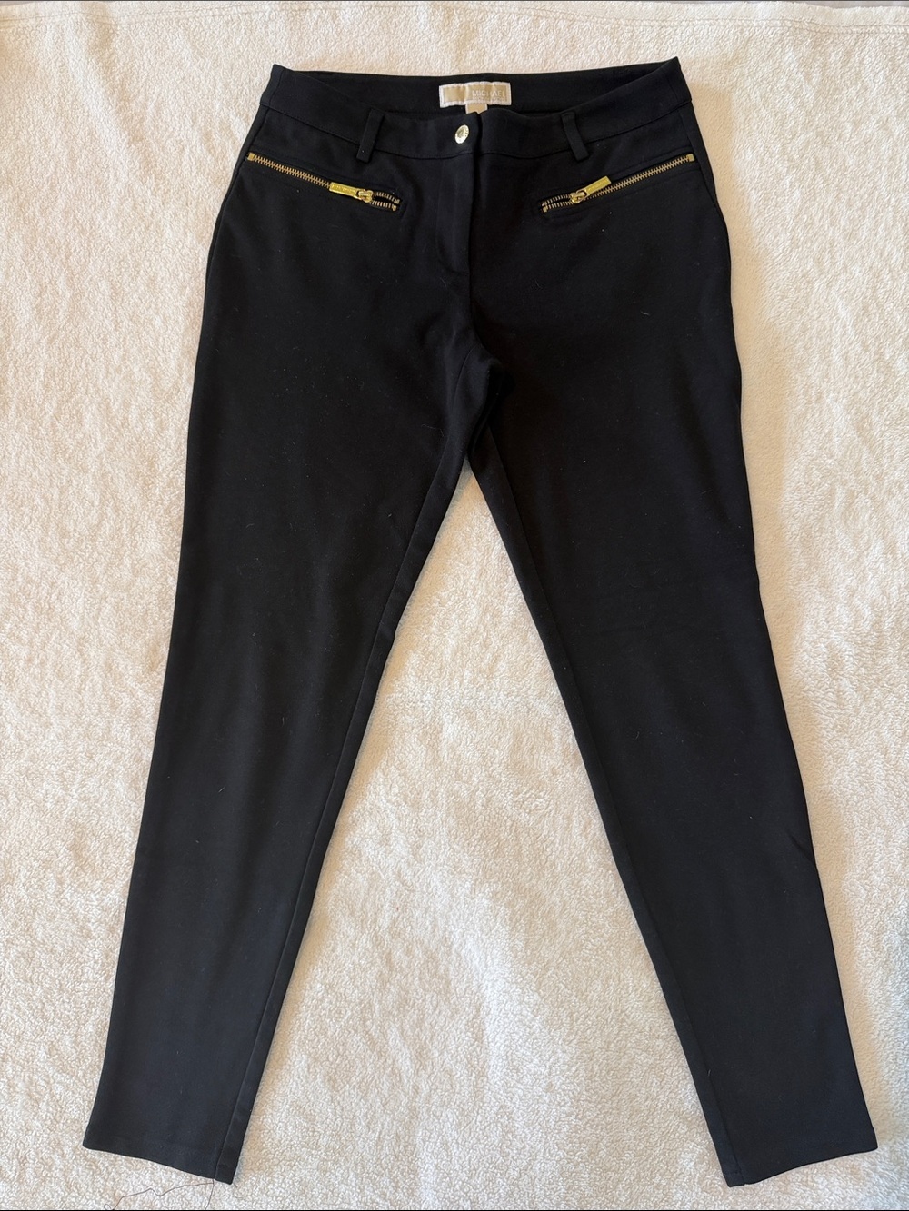 Michael Kors Black Skinny Jeans with Gold Zipper Accents